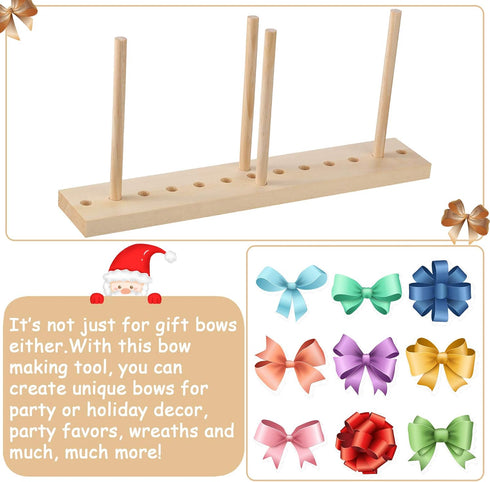 WILLBOND Bow Maker for Ribbon Wreath Wooden Maker Tool with U-Shaped Scissor and Twist Ties for Making Bows DIY Crafts Christmas Party Decorations...