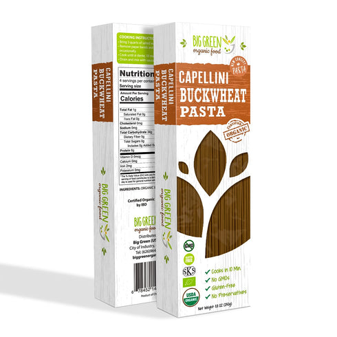 Big Green Organic Food- Organic Buckwheat Capellini, 8.8oz, 100% buckwheat, Gluten-Free, Non-GMO (1 Pack)...