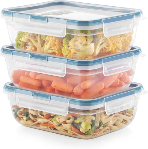 Snapware Total Solution 3-Pack (8.5-Cup) Plastic Food Storage Containers Set, Leakproof & Airtight Locking Lids Rectangular Tupperware, Non-Toxic ...