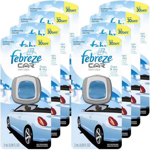 Febreze Car Vent Clips Air Freshener and Odor Eliminator, Linen and Sky Scent - 8 Pieces...