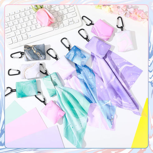 10 Pcs Microfiber Cleaning Cloth with Open Pouch and Hanging Ring Cute Marble Design Microfiber Cloth Soft Glasses Cleaner Cloth for Eyeglasses Ca...