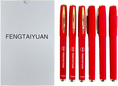 Fengtaiyuan R038P18x6 Red Gel Ink Rollerball Pens - Comfortable Non-Slip Grip, Red Ink, Ultra Fine, 0.38mm, Quick-Drying Ink, 6-Piece Box (R038P18...