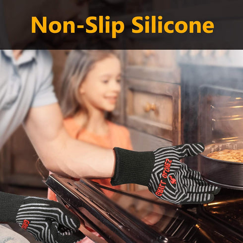 BBQ Gloves, 1472? Extreme Heat Resistant, Silicone Non-Slip Oven Mitts, Kitchen Gloves for Grilling, Cooking, Baking-1 Pair… (One Size Fits Most, ...