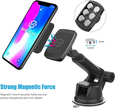 WixGear Universal Magnetic Car Mount Holder, Windshield Mount and Dashboard Mount Holder for Cell Phones and Tablets with Long Arm – (New Version ...
