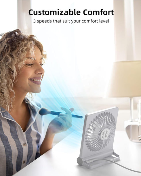 Koonie USB Fan, Strong Wind Ultra Quiet Small Desk Fan 220° Tilt Folding 3 Speeds Adjustable USB-C Powered Personal Fan for Home Office Desktop, W...