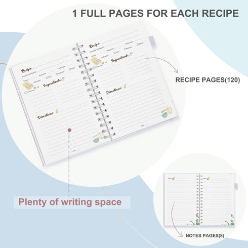 JUBTIC Recipe Book to Write in Your Own Recipes,Sprial Hardcover Personal Blank Recipe Book, Make Your Own Family Cookbook with Gold Foil Stickers...