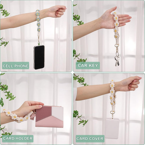 2 PCS Boho Macrame Phone Wrist Strap, Cute Cell Phone Lanyard with Tether Tab Floral Smartphone Wristlet Bracelet Keychain Anti Theft Strap for Wo...