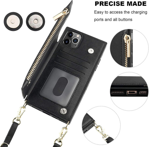 Bocasal Crossbody Wallet Case for iPhone 11 Pro Max with Card Holder,Zipper Card Slot Protector Shockproof Purse Cover with Removable Cross Body S...
