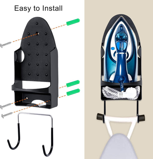 Ironing Board Hanger Wall Mount Ironing Holder Heat Resistant Iron Hanger with Iron Board Rack for Max 5 Inch Width (Black)...