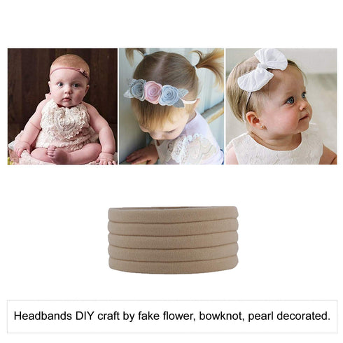 Lawie 100 Pack Bulk Super Soft Stretchy Elastic Nylon Headbands Bow Nude Hairband Slim Turban Headwrap Hair Ties Ponytail Holder for Newborn Infan...