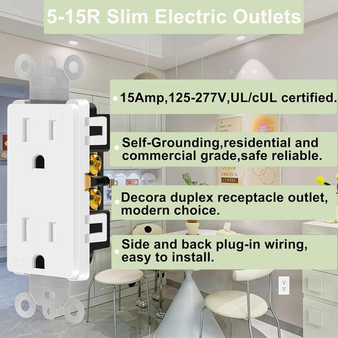 White Outlet,Greencycle 110V Outlet,4 Pack 15 Amp Decora Tamper Resistant Outlet,5-15R,3 Wire Square Outlet Wall Plug,Residential Commercial Grade...