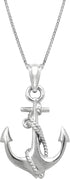 Honolulu Jewelry Company Sterling Silver Ship Anchor and Rope Nautical Necklace Pendant with 18" Box Chain...
