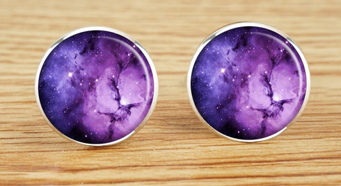 Custom Classic Jewelry Tuxedo Shirt Sliver Cufflinks Men's Unique Business Wedding Gifts (Nebula Galaxy Purple)...