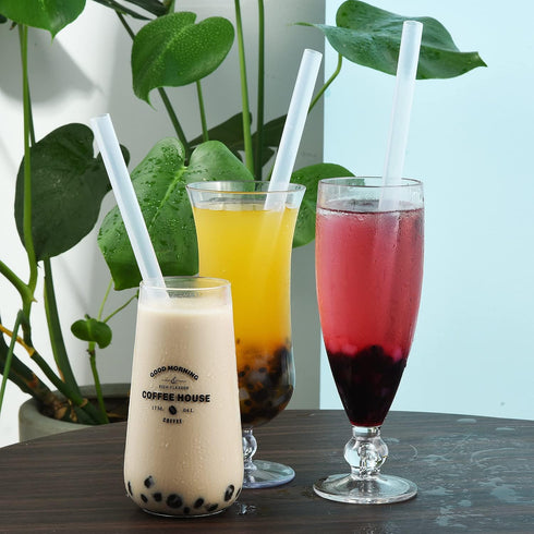 ALINK Reusable Clear Boba Straws, 13 mm x 10.5 in, Jumbo Hard Plastic Smoothie Straws for Bubble Tea, Popping Pearls, Pack of 8 with 2 Cleaning Br...