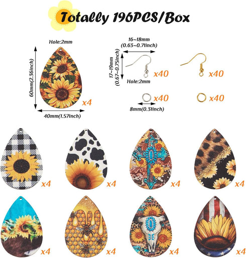 Beadthoven 18 Pairs DIY Sunflower Printed Wood Dangle Earring Making Kit VIntage Rustic Summer Flower Wood Pendants Teardrop Charms Hanging Orname...