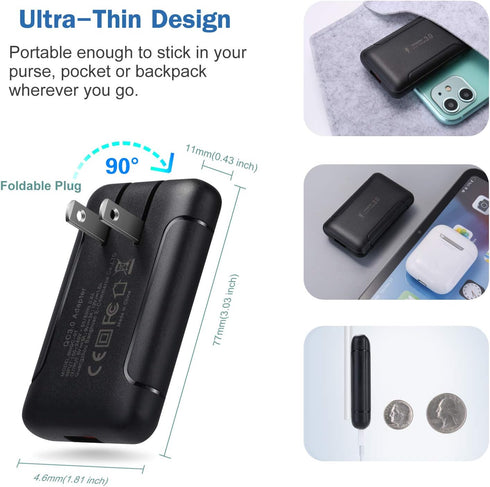 Ultra Slim Flat Portable USB Wall Charger Plug, 2 Pack Black......