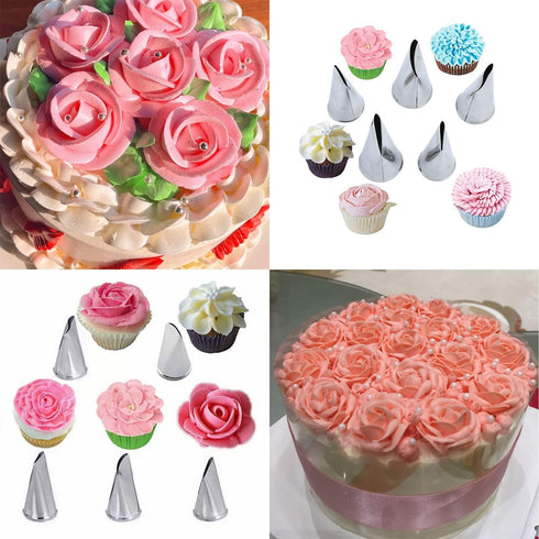 Hendiy 7Pieces/set Cake Decorating Tips Set Cream Icing Piping Fondant Rose Nozzle Pastry Tools Fondant Decorating Tools...