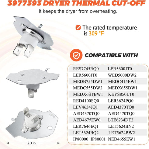 Upgrade 3387134 High-Limit Thermostat 3392519 Dryer Thermal Fuse 3977393 Cut-Off Switch 3977767 Cycling Thermostat by Beaquicy - Fit for Whirlpool Kenmore Maytag Dryer - Replaces PS345113 AP6008325