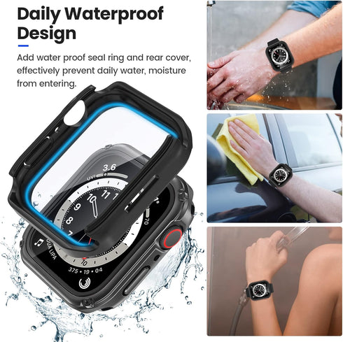 Goton 2 in 1 Waterproof Rugged Case for Apple Watch Screen Protector 44mm Series 6 5 4 SE, 360 Protective Glass Face Cover Hard PC Bumper + Back F...