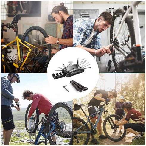 Bike Repair Tool Kit,16 in 1 Multi-Function Bike Bicycle Cycling Mechanic Repair Tool Kit with 3 pcs Tire Pry Bars Rods, Motorcycle Portable Repai...