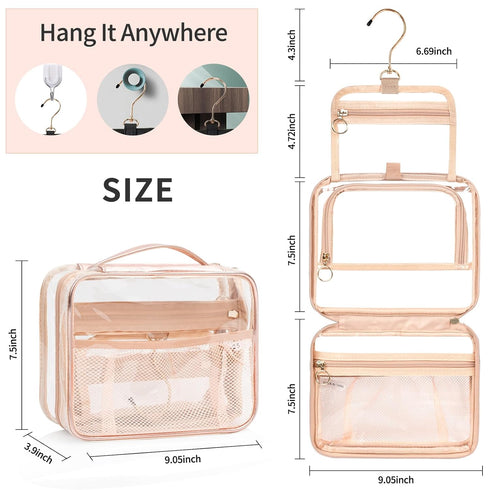 CUBETASTIC Clear Toiletry Bag for Women, Small Travel Bag with 360° Hanging Hook Clear Makeup Bags for Travelling Portable Cosmetic Organizer Case...
