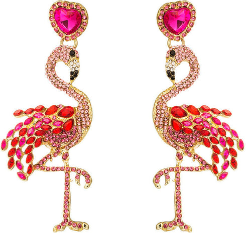 Pink Flamingo Earrings for Women - Fun and Sparkly Crystal Earring Accessories - Dangle Drop Flamingo Jewelry – Gorgeous Glam Pink Flamingo Earrin...
