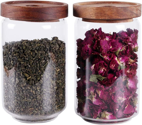 LEAVES AND TREES Y Glass Tea Canister, 25 FL OZ/ 750ml Bulk Food Storage Jar with Airtight Acacia Lid, Glass Food Container for Loose Leaf Tea, Co...