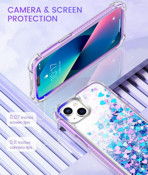 Caka Glitter Case for iPhone 13 14 6.1 inch Case for Girls Women with Built-in Screen Protector Liquid Quicksand Protective Shockproof Full Body P...