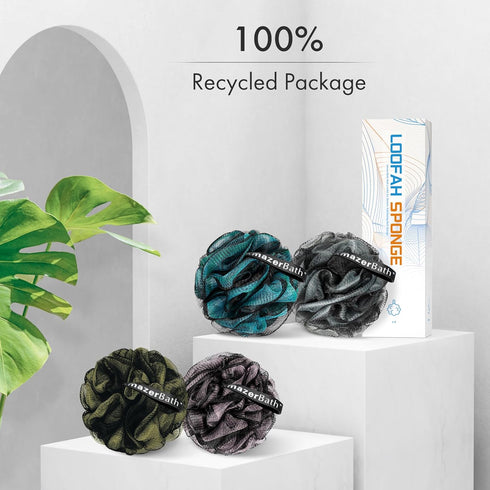 AmazerBath Charcoal Loofah Sponge, Shower Loofah 60g/PCS - Body Scrubber Loofa Set of 4 - Charcoal Blue, Gray, Pink & Army Green, Bath Sponge for ...