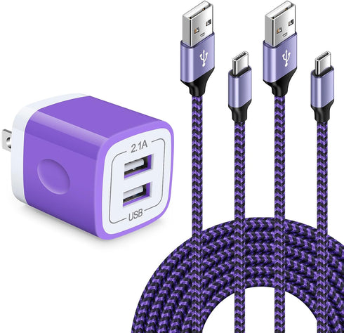 USB Wall Charger Block Phone Power Adapter Charging Brick Plug with 2Pack 6Ft Type C Charger Cable for Samsung Galaxy S24 S23 FE S22 S21 S20 A15 Z...