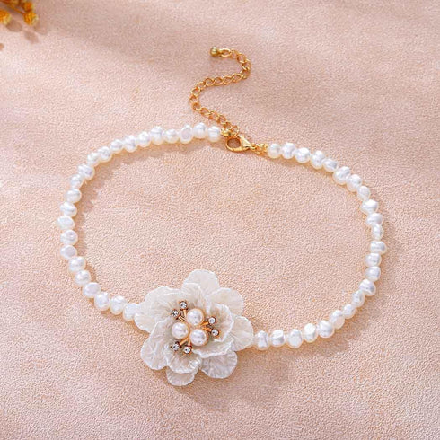 Gangel Big Flower Necklace Choker Pearl Choker Necklace White Flower Necklaces Choker Vintage Floral Choker Prom Flowers Necklace Jewelry for Wome...