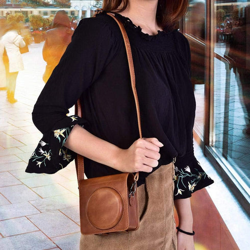 Camera Bag, PU Leather Protective Case Bag with Shoulder Strap for Fujifilm Instax SQ6 Camera(Brown)...