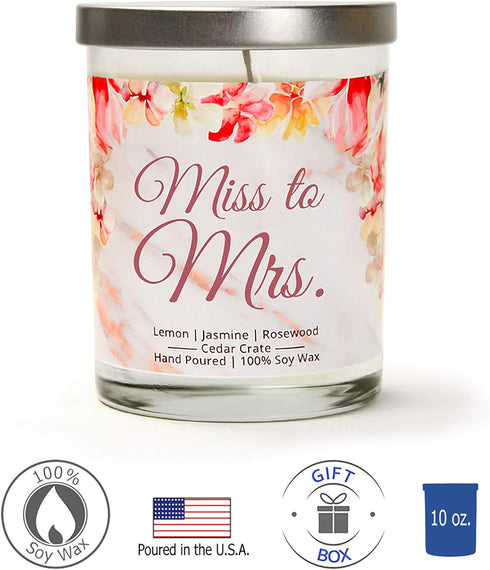 Miss to Mrs. Luxury Scented Soy Candle - Engagement Candle, Wedding Day Candle, Bridal Shower Gift, Engaged, Congrats, Unique Bride Gift for The B...