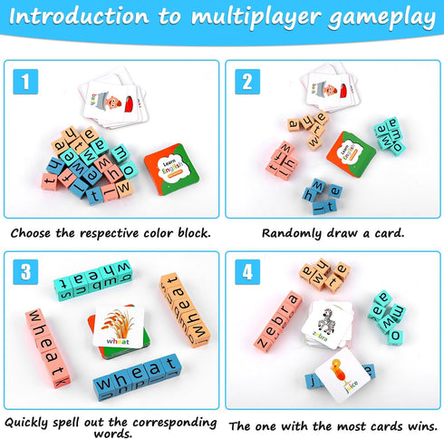 Wooden Blocks Spelling Game, Upgraded Matching Letter Alphabet Game with Reading Blocks Crossword Puzzle Flash Cards Storage Box Word Builder Educ...