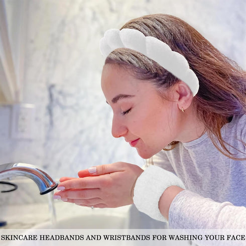 6Pcs Sponge Spa Headband for Washing Face Black Skincare headband Face Wash Headband White Makeup Headband and Wristband Set for Face Washing Wome...