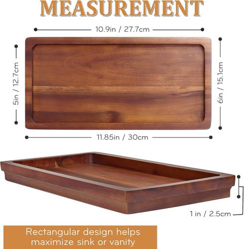 Bathroom Vanity Tray 11.8 x 5.9 inches of Natural Acacia Wood - Elegant Organizer for Cosmetics, Jewelry, Perfume, Candle, Key - Premium Wood Tray...
