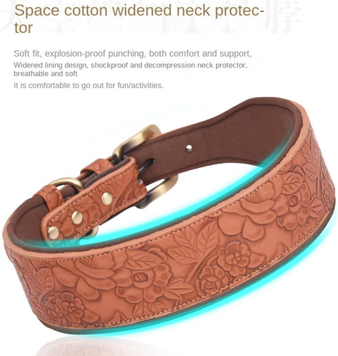 Leather Dog Collar, for Large Dogs, Medium Dogs & Small Dogs, Adjustable Soft Padded Collar for Dogs, Embossed Print Leather Dog Collars (XL, Gree...