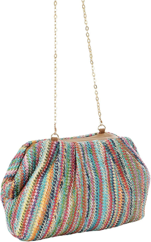Straw Summer Clutch Purse Women Wedding Cross Body Bag Cloud Dumpling Pouch Straw Crossbody Shoulder Handbag...