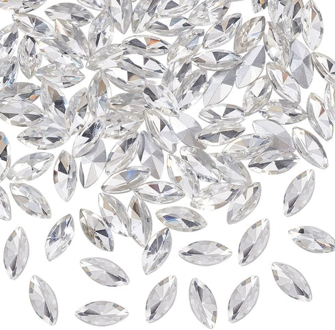 FINGERINSPIRE 100 Pcs Horse Eye Glass Rhinestones Gems Pointed Back Rhinestone 0.6x0.3x0.2 inch Clear Jewels Embelishments with Silver Plated Back...