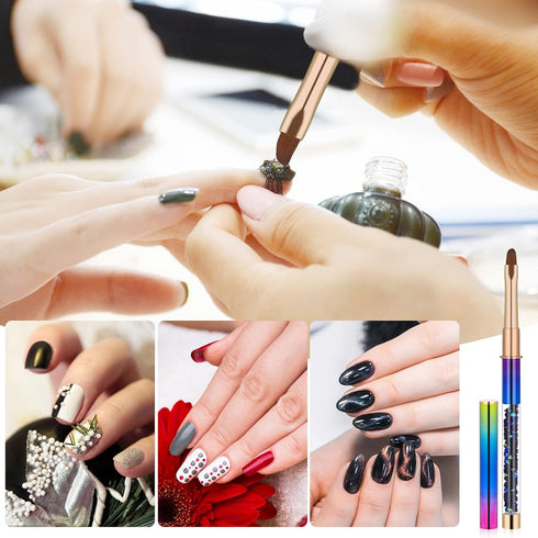2pcs Nail Art Clean Up Brushes, Painting Brushes for Nails with Round & Angled Head Acrylic Nail Brush Pen Painting Tools for Women Nail Art Desig...