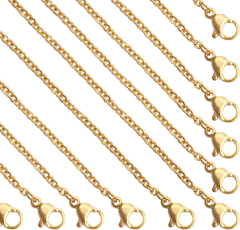 24 Pcs 16" 2mm Necklace Chain Gold Stainless Steel Link Cable Chains Necklace Lobster Clasp Bulk for DIY Jewelry Making Supplies Accessories...