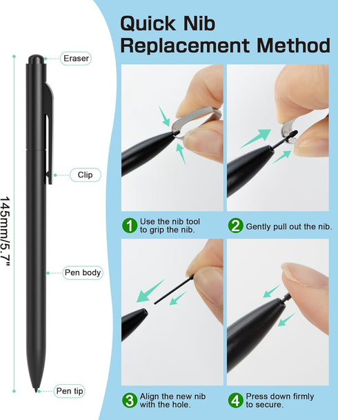 EMR Stylus Compatible with Remarkable 2, Replacement Digital Pen with Eraser, 4096 Pressure Levels, Palm Rejection, Tilt Support, for Remarkable/S...