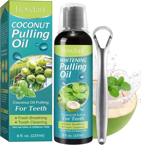 Coconut Oil mouthwash-Natural Teeth WHITENING×237ml-100% Pure Fractionated Coconut Oil whitening mouthwash-Helps Improve Oral Hygiene-Tongue Scrap...