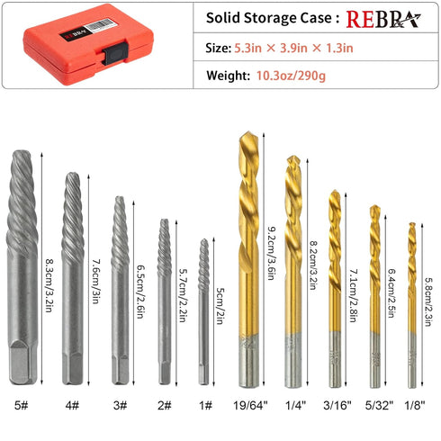 10-Pieces Screw Extractor Set, 37# Cr-Mo & 6542 HSS Steel Cobalt Left-Hand Drill Bit, Easy Out Broken Bolt Remover Reverse, Ez Out Stripped, Round...
