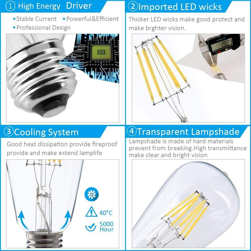 Dimmable Vintage Edison LED Bulb,Antique 40W Vintage Edison Bulb,E26 Light Bulb Led Bulb 400 Lumens Warm white 2700K,Pack of 6...