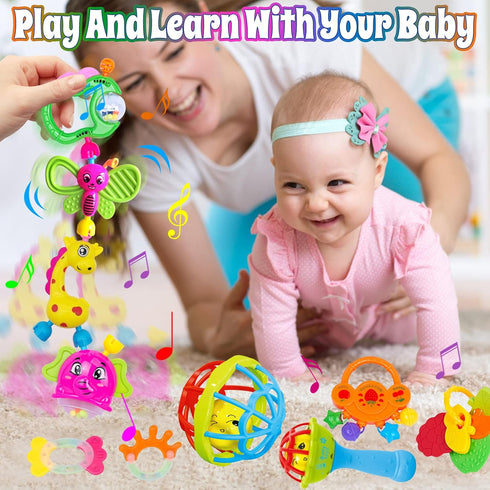 Baby Rattles 0-6 Months - 17 Pcs Baby Rattle Toys Set Infant Toys for 0-3 Months Baby Toys 3-6 Months Newborn Toys with Teething and Wrist Socks R...