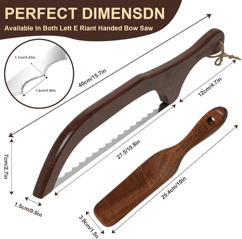 Wiz&Quirkz Bread Bow Knife with Cover and Wood Sourdough Spatula, Walnut Handle Stainless Steel Serrated Bread Knife for Homemade Bread, Long Brea...