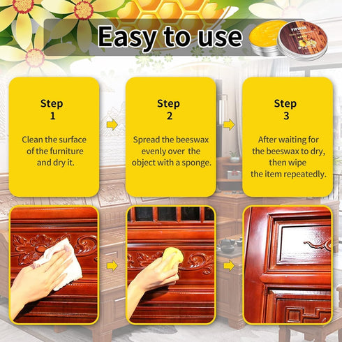 PIPIHUA Beeswax Furniture Polish, Wood Seasoning Beeswax for Furniture Waterproof & Repair Wood Wax to Protect & Care, 1pc Beeswax with Sponge(Lem...