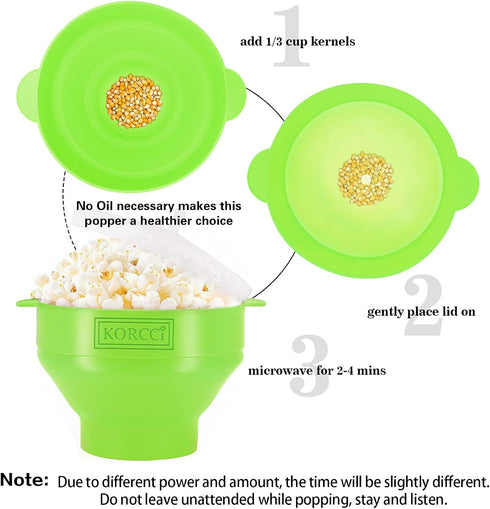 The Original Korcci Microwaveable Silicone Popcorn Popper, BPA Free Microwave Popcorn Popper, Collapsible Microwave Popcorn Maker Bowl, Dishwasher...