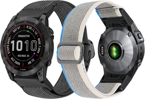 2 Pack 22mm Band Stretchy Nylon Compatible with Garmin Fenix 7/7 Pro/6/6 Pro/5/5 Plus/Instinct/Instinct 2 Solar/Forerunner 965/955/945/935/745/App...